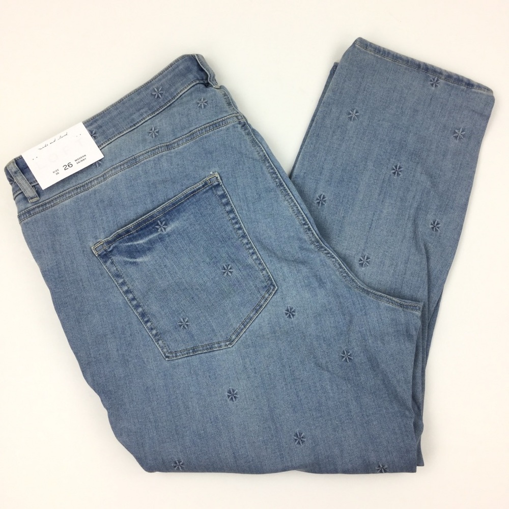 LOFT Light Wash Embroidered Skinny Jeans - Picture 2 of 7